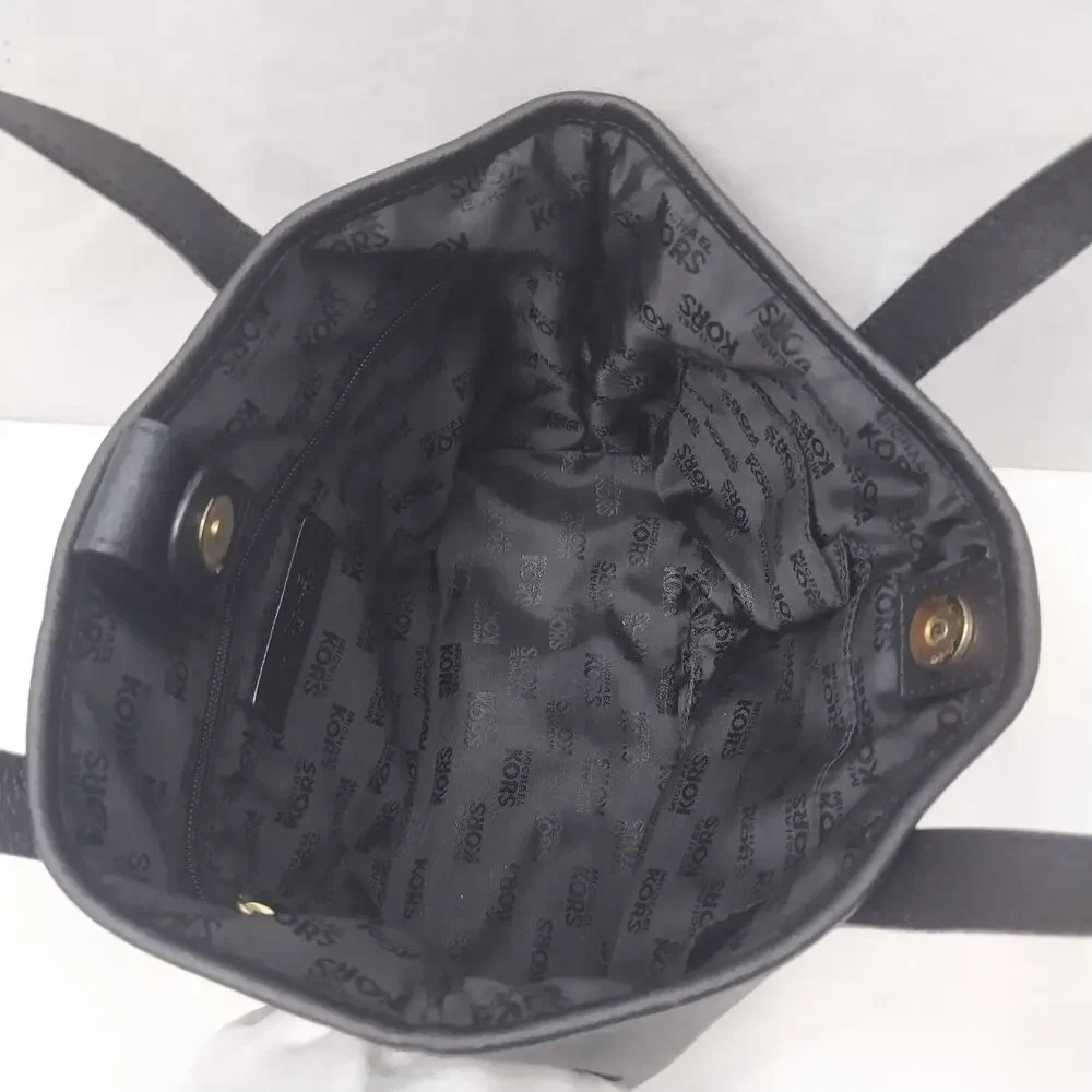Michael Kors Black Crossgrain Leather Double Handle Small Tote Bag